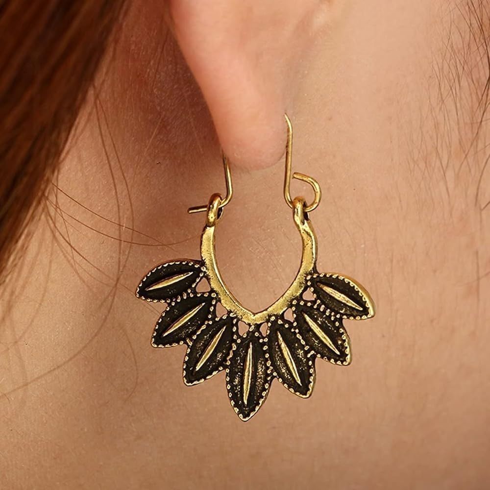 boho leaf hoop earrings A738